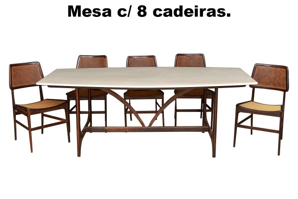 JOAQUIM TENREIRO (1906-1992): Mesa de jantar dita "Brasília" e 8 cadeiras em jacarandá