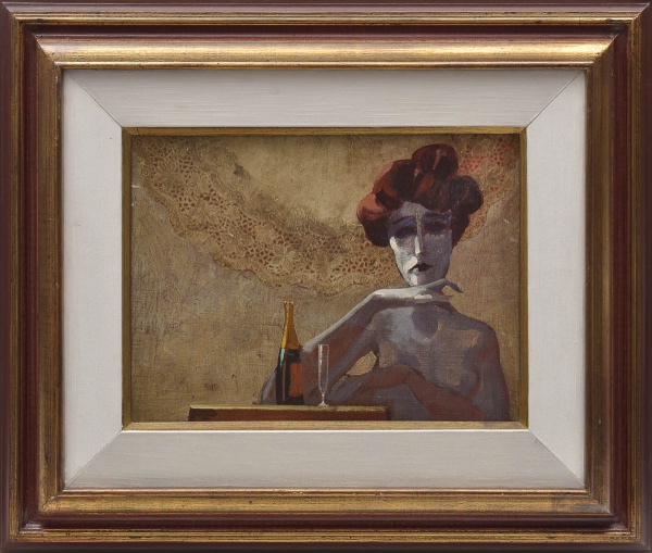 JUAREZ MACHADO (1941). "Mulher em Mesa de Bar", óleo s/ tela, 30 X 41. Assinado e datado (19