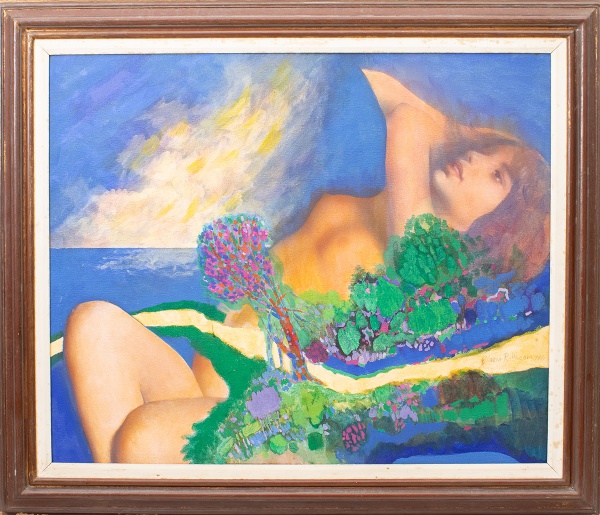 GLAUCO RODRIGUES (Rio Grande do Sul, 1929 - 2004). "Paisagem com Marabá de Amoedo", óleo s/