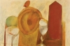 SCLIAR, CARLOS (1920-2001) - "Relógio, bule, copo, taça e fruta", vinavil - 56 X 37 - Assinado e datado (1964) no c.i.d. e no verso. Reproduzido com foto no catálogo.