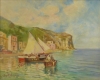 ANGELO CANNONE (ITÁLIA, 1899-1922). "Pescadores na Costa Amalfitana", óleo s/ tela, 33  X 40. Assinado no c.i.e. e no verso.