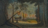L.FANTUZZI. "Interior de floresta com choupanas", óleo s/ tela, - 66 X 110 - Assinado e datado (1961) no c.i.e.
