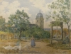 HARRY R. MILLS (EUROPA, SÉC.XIX/XX). "Menina camponesa com gansos próximo a fonte na aldeia", aquarela, - 25 X 33 - Assinado no c.i.d.