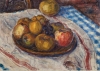 BRENNAND, FRANCISCO (RECIFE, 1927) - "Frutas sobre a mesa", óleo s/ tela, 34 X 46. Assinado e datado (1951) no c.s.d. Reproduzido com foto no catálogo.