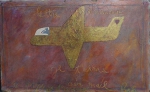ANGELO DE AQUINO (1945-2007). "Lettre D'amour Je T'aime - Air Mail", óleo s/ papel colado na tela, 63 X 1,03. Assinado, datado (1996) e localizado (Rio) na parte inferior. Reproduzido com foto no catálogo.