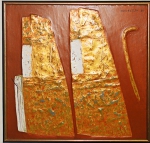 WAKABAYASHI, KAZUO (1931). "Composição Abstrata", óleo s/ tela, 40 X 40. Assinado e datado (1981) no c.s.d.