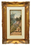 HENRIQUE BERNARDELLI (1858 - 1936) - "Recanto com Camponesas em Capri - Itália", óleo s/ tela, 50 x 23. Assinado e localizado (Capri) no c.i.e.