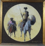 ROMANELLI, ARMANDO (1945). "Dom Quixote e Sancho Pança", óleo s/ tela, 20 X 20. Assinado e datado (1974) no c.i.d. e no verso.
