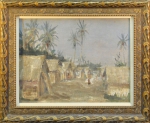 JOSE MARIA DE ALMEIDA (1906-1995). "Vila de Pescadores em Itapuã - Bahia", óleo s/ tela colado no cartão, 27 X 36. Assinado, datado (1944) e localizado no c.i.e.