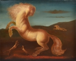 TERUZ, ORLANDO (1902-1984). "Cavalos Brancos e Cachorrinhos", óleo s/ tela, 80 x 100. Assinado, datado (1984) e localizado (Rio) no c.i.d. e no verso. Reproduzido com foto no catálogo.
