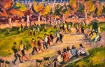 SÉRGIO TELLES (1936). "Dimanche dans le Jardin du Luxembourg", óleo s/ tela colado no cartão, 40 X 60. Assinado e datado (2001) no c.i.d e no verso (2001). Reproduzido com foto no catálogo.