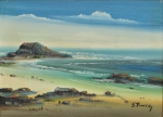 SYLVIO PINTO (1918-1997). "Praia em Saquarema - RJ", óleo s/ tela, 31 X 40. Assinado no c.i.d. e no verso (1986). Reproduzido com foto no catálogo.