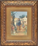 ROQUE GAMEIRO (PORTUGAL, 1864 - 1935). "Aguadeiras em Vila de Portugal", aquarela, 21 x 14,5. Assinado no c.i.d. Reproduzido com foto no catálogo.