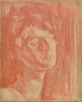 VISCONTI, ELYSEU (1866 - 1944). "Cabeça de Mulher", sanguínea, 31 x 24. Assinado no c.i.d. Acompanha documento de "Análise de Autenticidade" do quadro emitido pelo "Projeto Eliseu Visconti", registrado sob o código "D227".