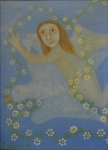 ELZA O.S (1928-2006). "A Menina e a Pomba", óleo s/tela colado no eucatex, 22 x 16. Assinado no c.i.e.