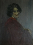 ASSINATURA ILEGÍVEL (HUNGRIA, 1900). "Jovem de Vestido Vermelho", óleo s/ tela colado na madeira, 80 X 60. Assinado no c.s.e.