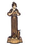 ETIENNE WATRIM (FRANÇA, ?-1915). "He Loves Me...", escultura art deco em bronze patinado e marfim. Base em mármore bege rajado. Alt.: 39cm.  Assinada. Reproduzido com foto no catálogo.