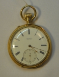 Antigo e raro relógio alemão de bolso da marca "A. Lange & Sohne". Caixa em ouro 18k. Diam.: 4,8cm. Peso bruto: 99,6g. Funcionando.