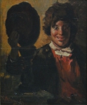 ANTONIO MANCINI (Itália, 1852-1930). "Mio Figlio", óleo s/ madeira, 29 x 25. Assinado e localizado (Roma) no c.i.e. Artista citado no Benezit. Este quadro pertenceu ao pintor "Manoel Faria".