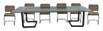 MÓVEIS FORMA S/A. Mesa de jantar com tampo em vidro temperado de 20mm. Estrutura tubular em ferro esmaltado negro. Acompanham 8 cadeiras. Assento e encosto em palhinha emoldurada em madeira revestida em laca negra. Estrutura em metal tubular cromado. . Medida da mesa: 3,00 X 1,10. Cachet da famosa casa de "Móveis Forma S/A. (Seis cadeiras com palhinha do assento necessitando de reparo).