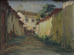 CAMPÃO, JOSE MARQUES (1891-1972). "Rua de Ouro Preto com Tropeiro e Burrinho", óleo s/ eucatex, 17 X 22. Assinado no c.i.d.