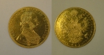 Moeda Austro-húngara em ouro 22k no valor de 4 ducados, datada de "1915". Peso: 13,9g.