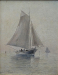 BALLIESTER, CARLOS (1870-1927). "Chalupas Singrando", óleo s/tela, 40 X 32. Assinado e datado (1907) no c.i.e.