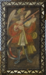 ESCOLA CUSQUENHA (SÉC. XX). "São Rafael", óleo s/ tela, 92 x 48.