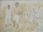 PERCY LAU (1903-1972). "Paisagem de Fazenda com Camponeses", técnica mista, 15 x 20. Assinado no c.i.e.