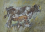 OSCAR PALACIOS (1926). "A Vaca e o Bezerrinho", óleo s/ cartão, 18 X 27. Não apresenta assinatura.