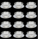 Doze lavandas com respectivos pratos em prata portuguesa contraste "Águia-Porto". Borda ondulada e emoldurada com monograma "AB" lavrado. Peso: 3.400g.