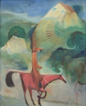 FLORIANO TEIXEIRA (1923-2000). "Vaqueiro", óleo s/ tela, 40 X 33. Assinado e datado (1969) no c.i.d. e no verso (Bahia). Reproduzido com foto no catálogo.