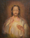 CARLOS OSWALD (1882-1972). "Jesus Cristo Pregando", óleo s/ tela, 50 X 41. Década de 40. Assinado no c.i.e. Reproduzido com foto no catálogo.