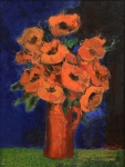 IVAN MARQUETTI (1941-2004). "Jarro com Flores Vermelhas", óleo s/ tela, 81 X 65. Assinado e datado (1989) no c.i.d. e no verso (Ouro Preto). Reproduzido com foto no catálogo.