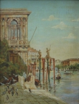 LUIGI MORETTI (ITÁLIA, 1884-1950). "Paisagem com Gondoleiros em Veneza", óleo s/ cartão, 42 x 32. Assinado no c.i.e.