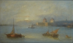 ESCOLA ITALIANA (SÉC. XIX). "Barco de Pescadores em Veneza", óleo s/ tela, 30 x 50.