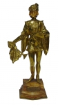 RENÉ-PAUL MARQUET (FRANÇA, 1875-1939). "Heraut D'armes", escultura art deco em bronze dourado e marfim. Base em mármore bege rajado. Alt.: 32cm. Assinado. Artista citado no Benezit e com obras reproduzidas no Berman Bronze.