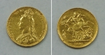 Libra em ouro 22k do período "Vitoriano" datada de 1891. Peso: 8g.