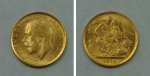 Libra em ouro 22k do período "George V" datada de 1916. Peso: 8g.