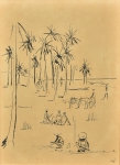 CARYBE, HECTOR (1911-1997). "Paisagem com Figuras em Itapuã - Bahia", nanquim, 45 X 31. Assinado e datado (1961) no c.i.d. Reproduzido com foto no catálogo.