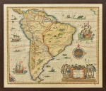 LOTE RETIFICADO***:"AMERICAE PARS MERIDIONALIS". Raro mapa holandês (foto gravura) do território brasileiro com as respectivas capitanias hereditárias (circa 1630), 48 x 56. Geógrafo: "Henricus Hondius". Reproduzido com foto no catálogo.****
