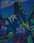 HENRIQUE CAVALLEIRO (1892-1975). "Paisagem Tropical", óleo s/ madeira, 53 X 42. Assinado e datado (1968) no c.i.d. Pertencente à coleção dos herdeiros do pintor "Eliseu Visconti".