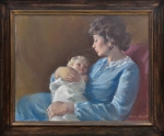 AURELIO D'ALINCOURT (1919-1990). "Maternidade", óleo s/ tela, 66 X 81. Assinado no c.i.d. Reproduzido com foto no catálogo.