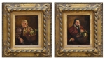 RICHARD NITSCH (ALEMANHA, 1866-1945). Par de quadros: "Camponesas da Pomerânia com Cesto de Verduras", óleo s/ madeira, 18 X 14. Assinado no c.s.d. Artista citado no Benezit. Reproduzido com foto no catálogo.