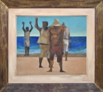 QUAGLIA, JOÃO (1928). "Pescadores na Praia", óleo s/ tela, 50 x 60. Assinado e datado (1974) no c.i.d.