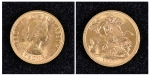 Libra em ouro 22k do período "Elizabeth II", datada de 1964. Peso: 8g.