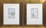 DE MARTINO, EDOARDO (ITÁLIA, 1938 - RIO, 1912). Par de quadros, "Chalupas" e "Escunas", aquarela, 16 X 11. Assinado e datado (1882) no c.i.d. e no c.i.e.