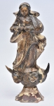NOSSA SENHORA DA CONCEIÇÃO. Imagem em madeira policromada. Alt.: 30cm. Bahia-Séc.XIX. (Alguns descascados no manto).