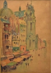ESCOLA ITALIANA (SÉC.XIX/XX). "Veduta de Città", aquarela, 60 x 42. (Este lote não pode ser despachado via Correios).