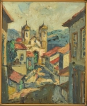 RENATO DE ALMEIDA (1921). "Paisagem de Ouro Preto - Minas Gerais", óleo s/ tela, 46 x 38. Assinado no c.i.e.
